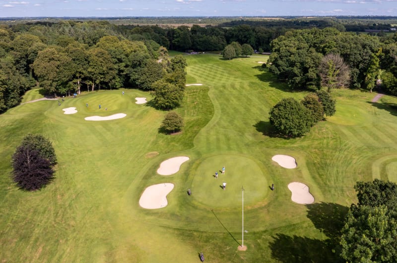 Aerial View Of Golf Course With Sand Bunkers