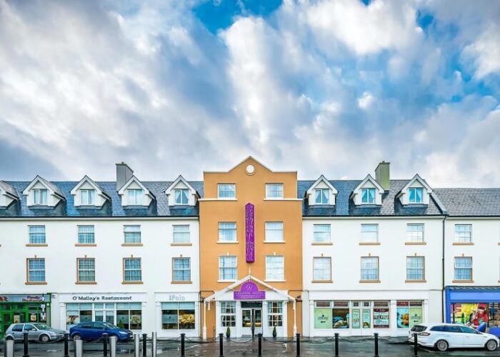 Central Hotel Tullamore facade and street shops