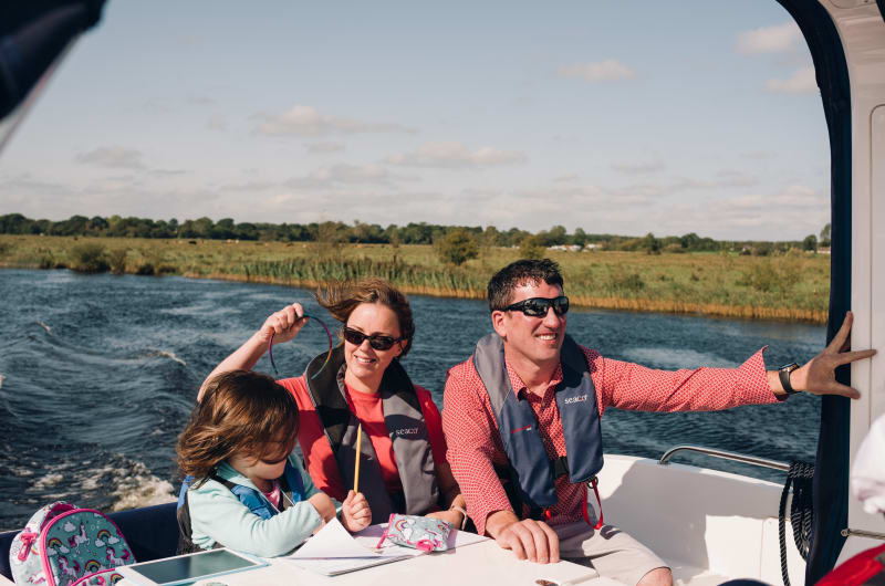 Family Wearing Life Jackets On A Boat
