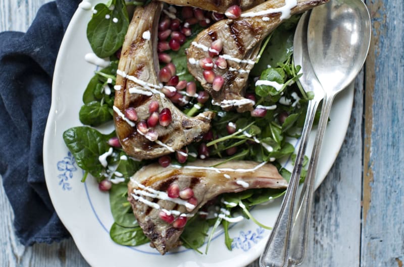 Grilled Lamb Cutlets With Pomegranate And Yogurt Drizzle