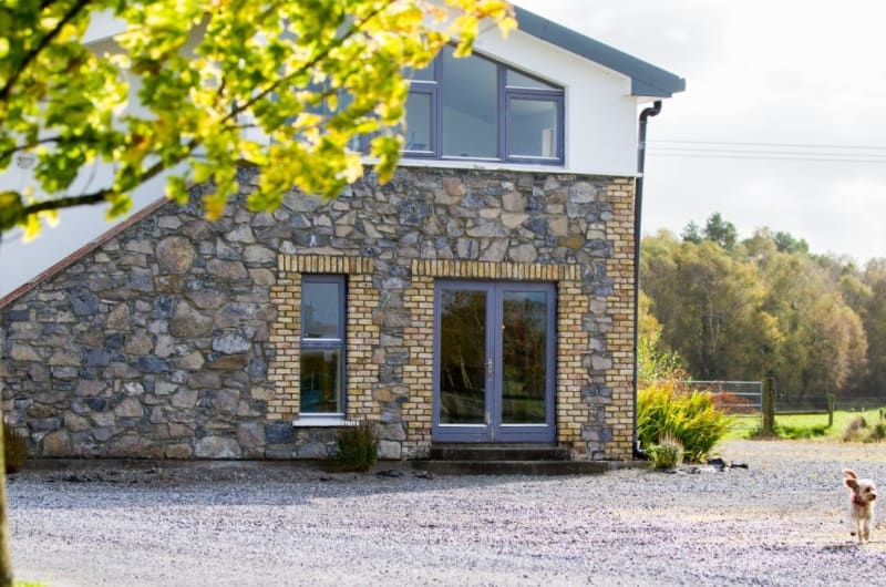 Modern Stone House With Glass Doors And Dog