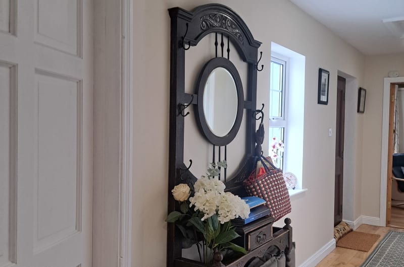 Ornate Wooden Coat Rack With Mirror And Flowers