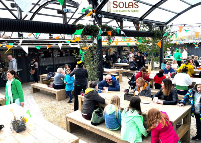 People at Solas Eco Garden Shop food court