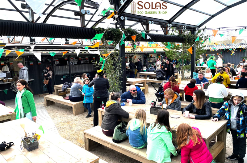 People at Solas Eco Garden Shop food court