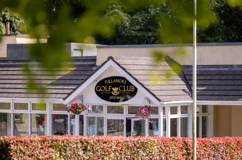 Tullamore Golf Club building entrance with signage