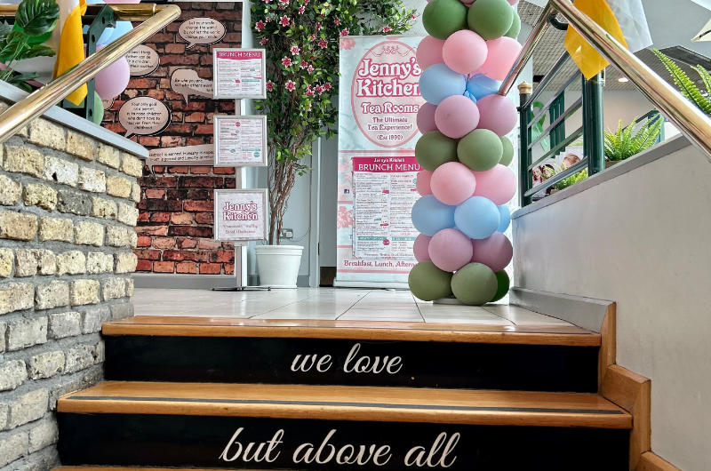 top of jennys kitchen stairs with ballons