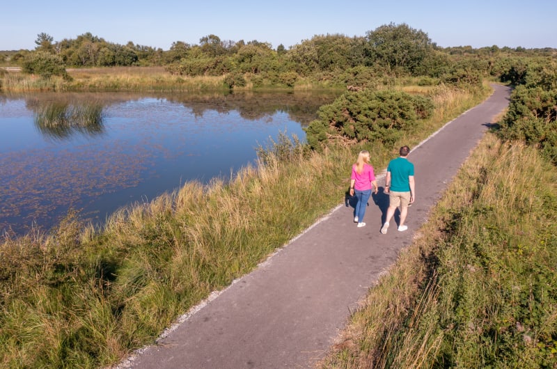 Couple Walking On Paved Path By A Lake ykbaas