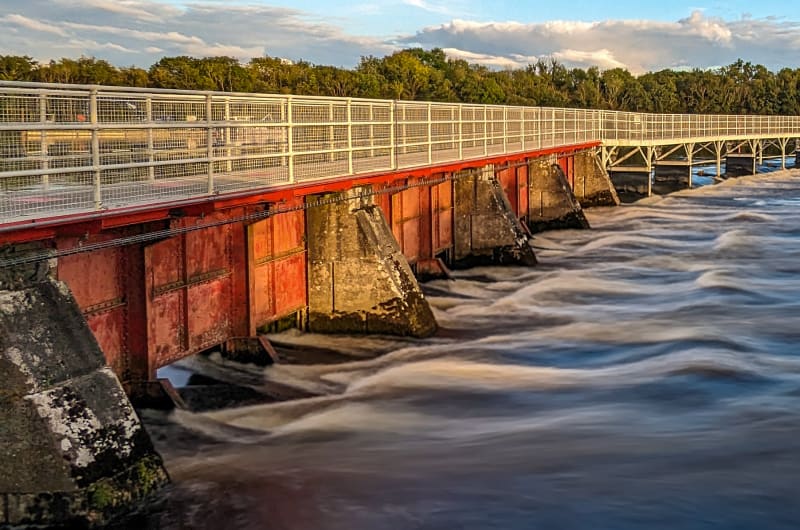 Meelick Weir Walkway Above Flowing River Water