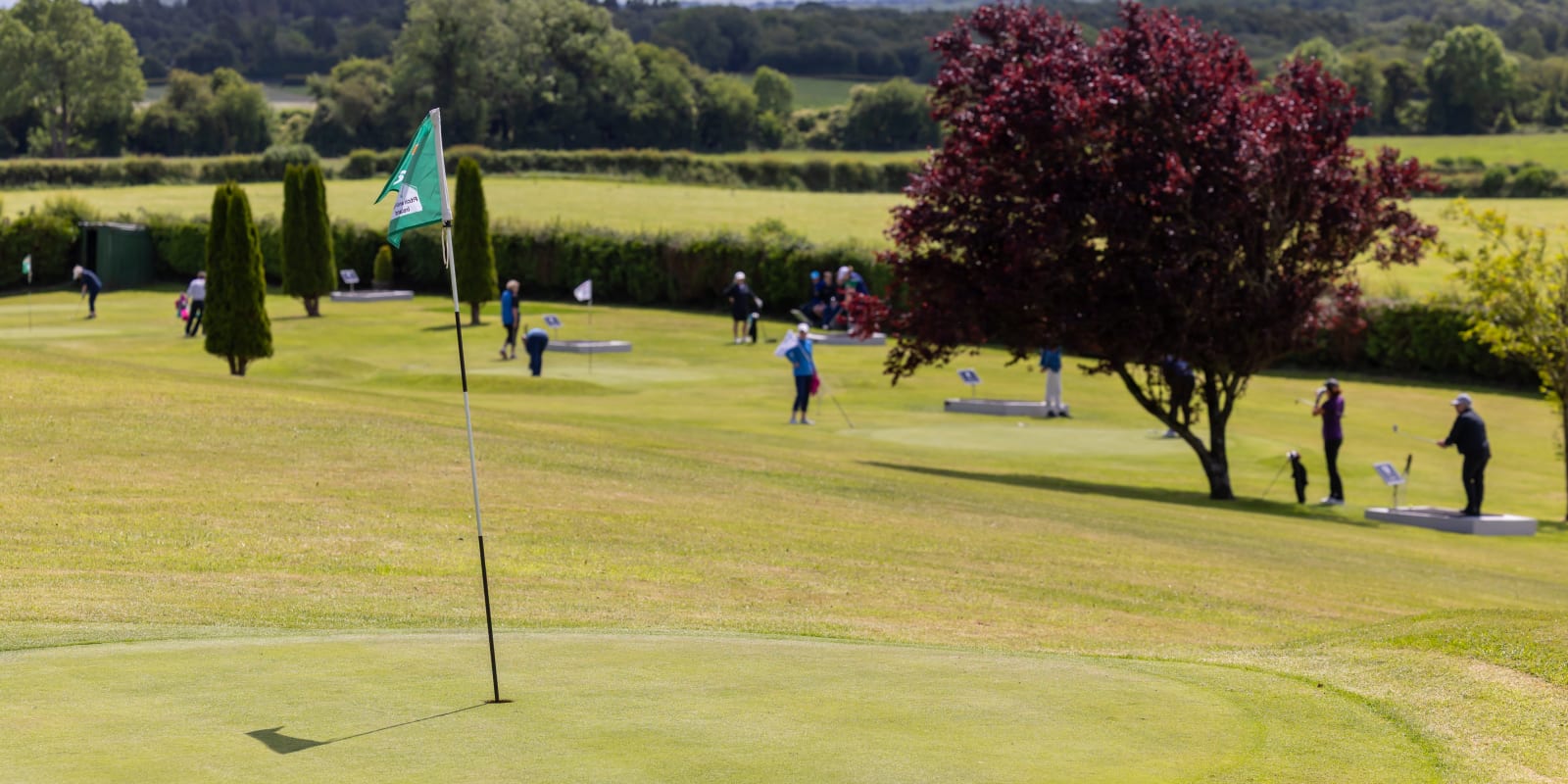 Pitch Putt Header Image Golf Green With Flag And People Practicing