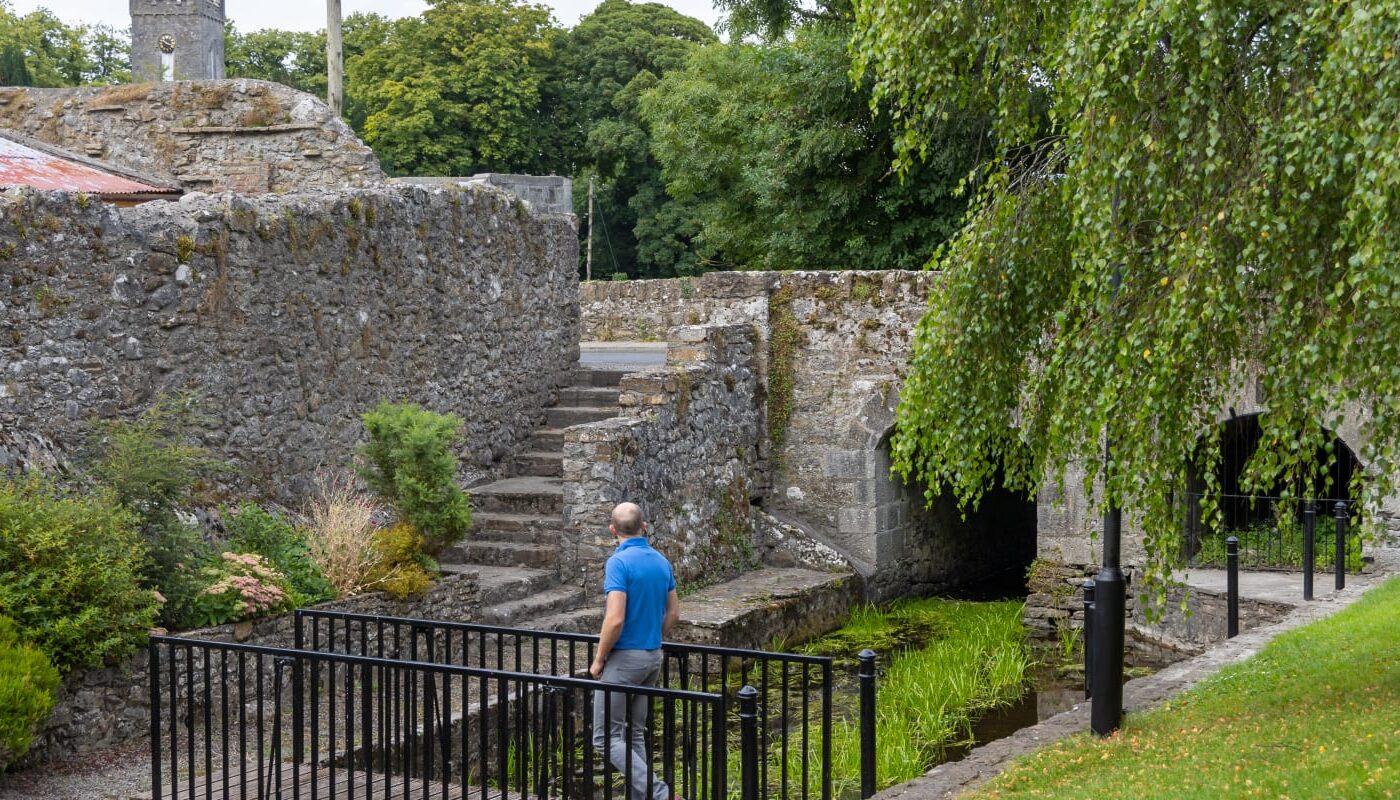 Shinrone Sensory Walk Man Crossing Small Bridge Near Old Stone Walls