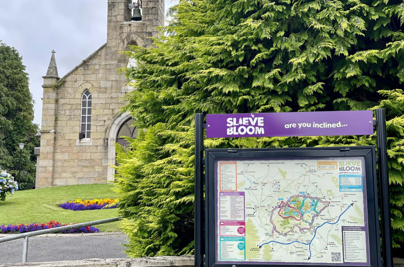 Slieve Bloom Information Sign Beside A Stone Church iwvuad