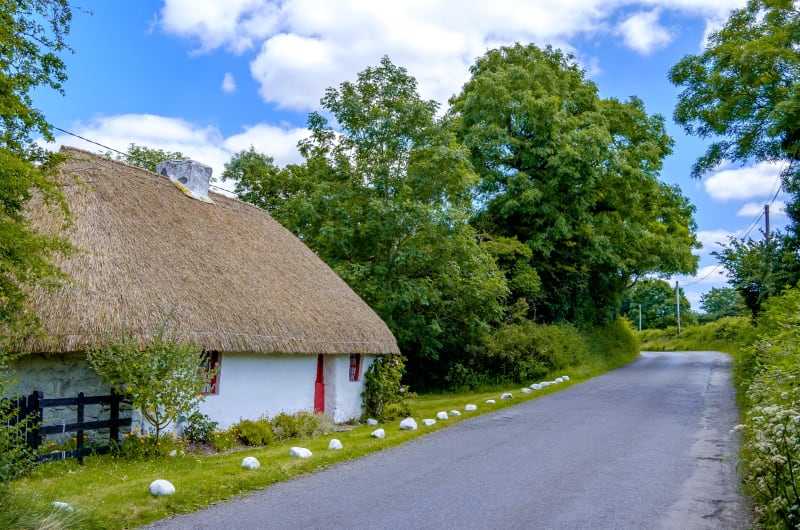 Thatched Cottage Beside A Rural Road hfcbkh