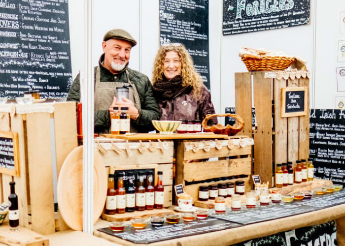 Wild Irish Foragers market stall with two people ivfvyi