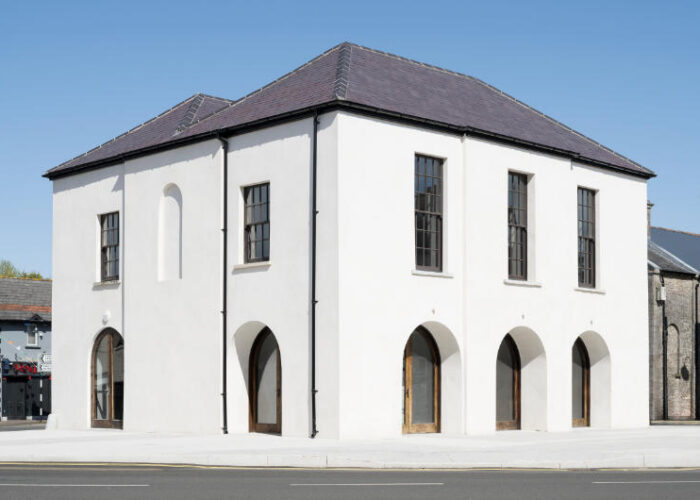 white building on corner