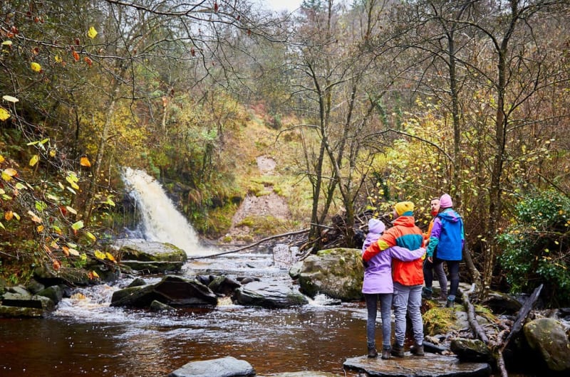 Hikers By Waterfall In Slieve Bloom Mountains lxsulx