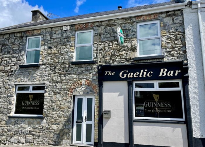 Stone exterior of The Gaelic Bar pub storefront