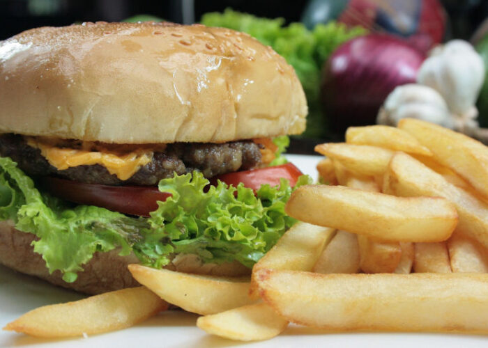 cheese burger and chips