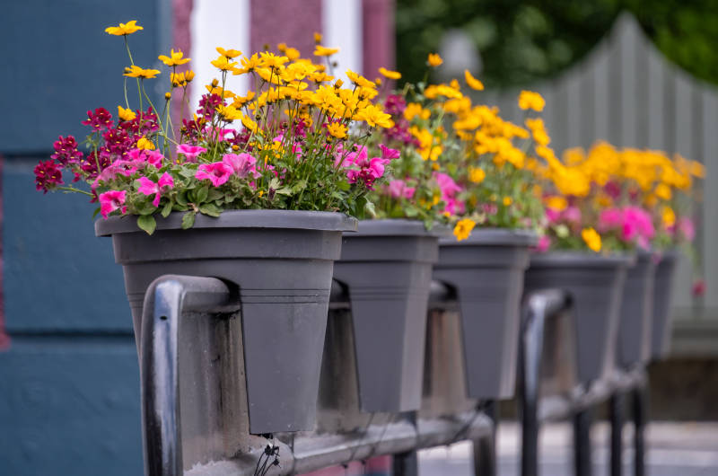 grey flower pots on street