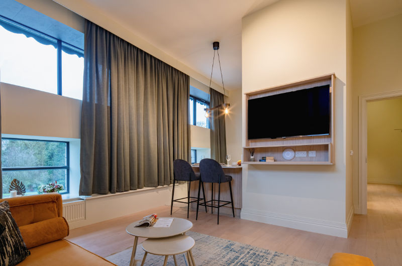 living room with tv sofa chairs large windows