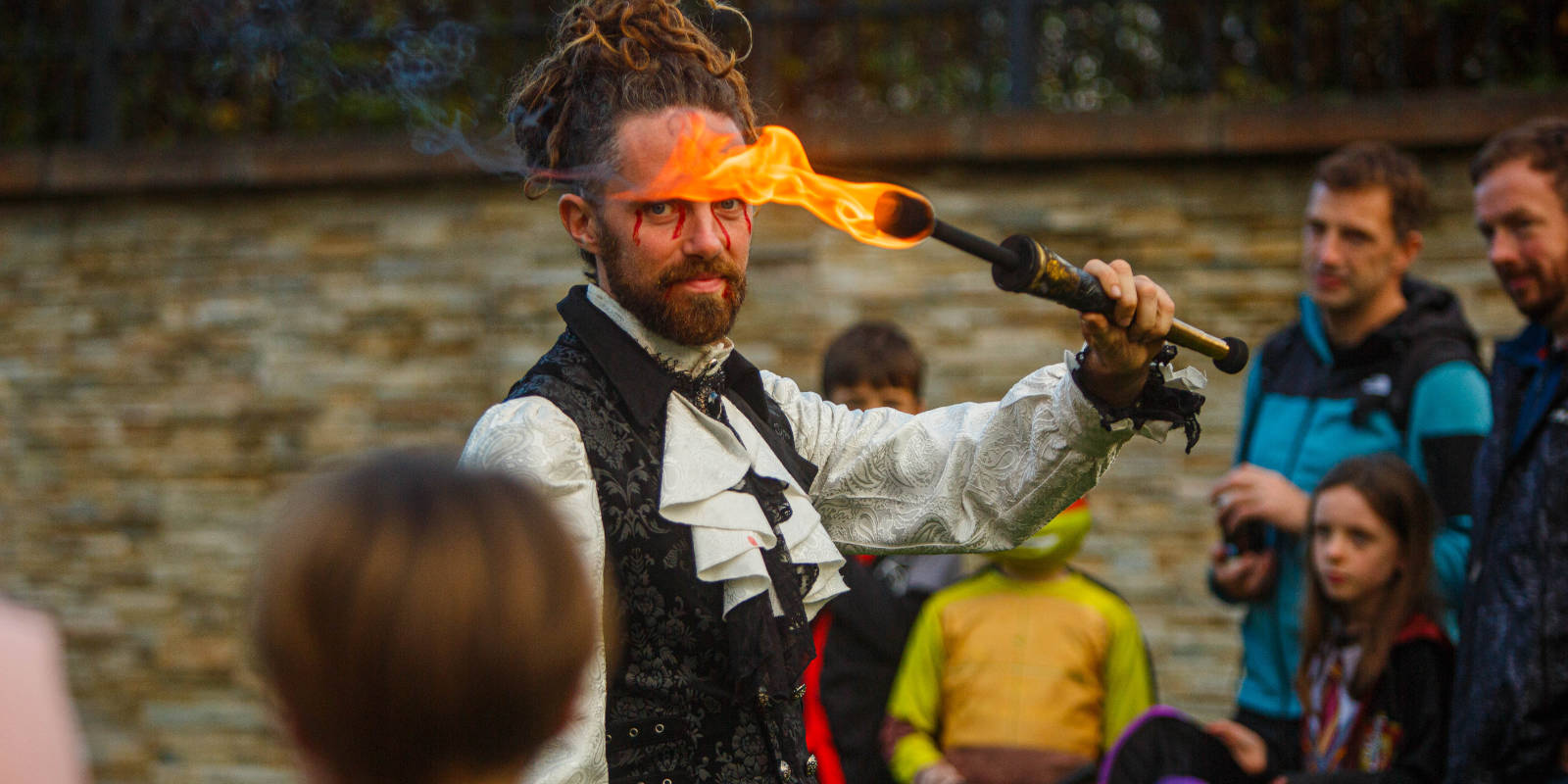 performing fire eater