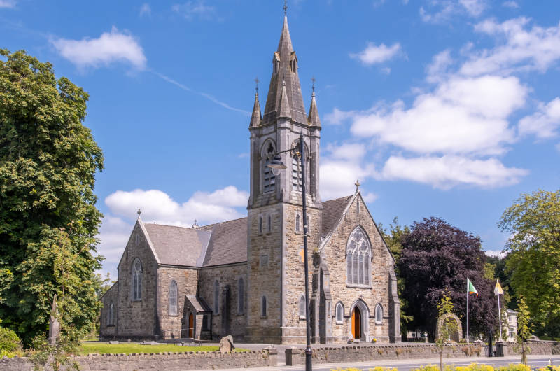 village church with trees